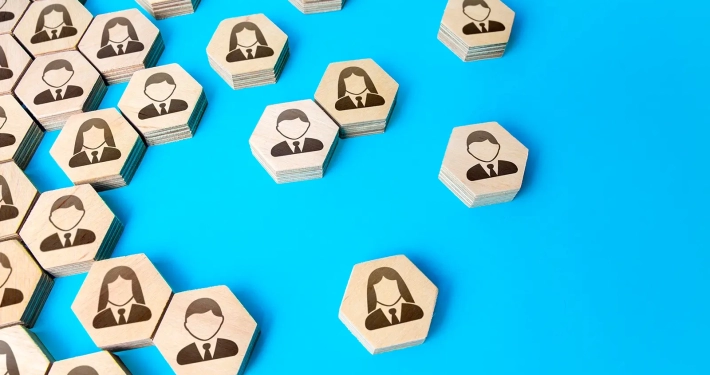 hexagonal figures of business people hiring new employees and recruiting staff